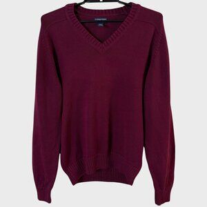 Lands' End Sweater Red Men's Size Medium V-Neck Pullover Fine Gauge Cotton Knit